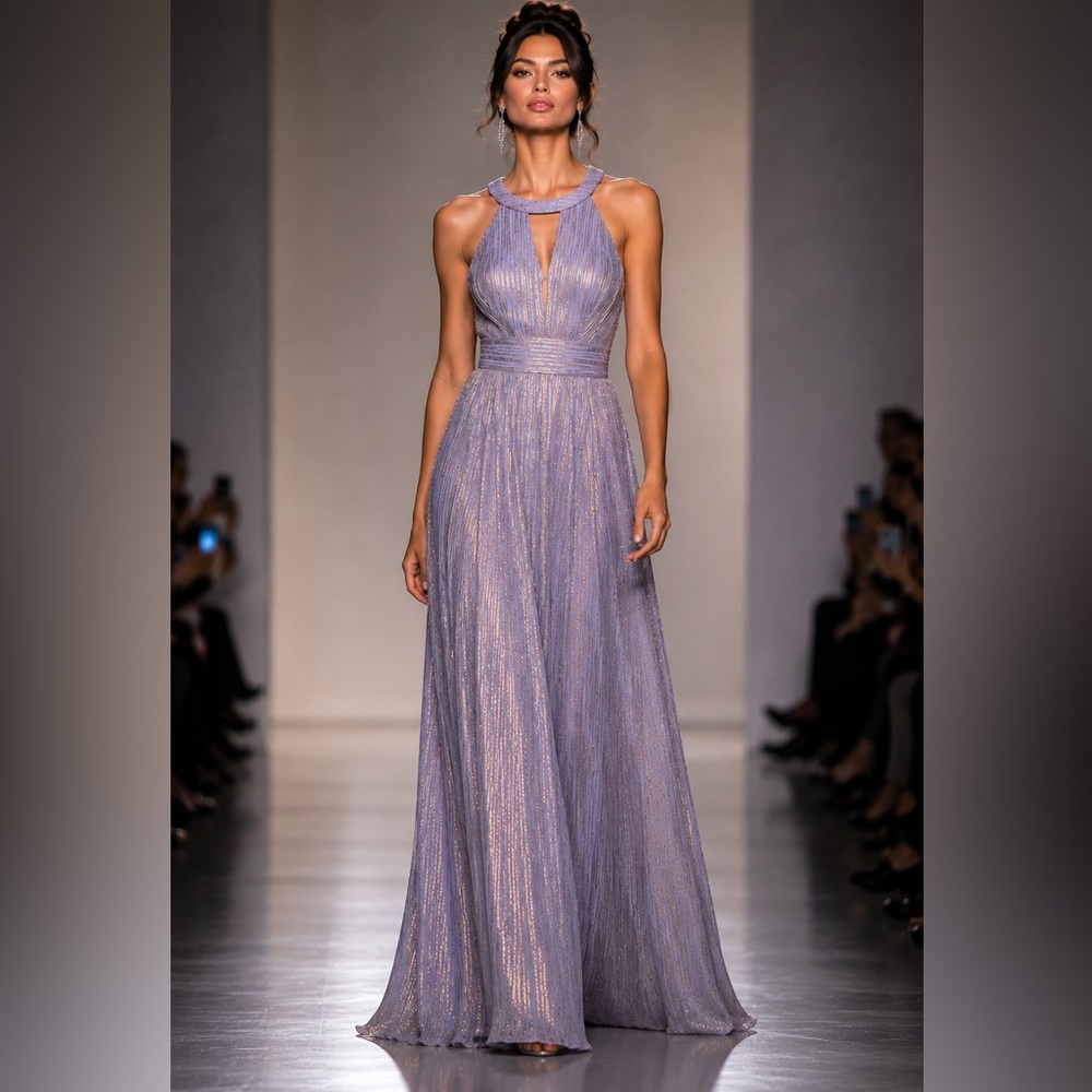 Nightway Metallic Halter Gown Lavender Purple Size 8 NWT